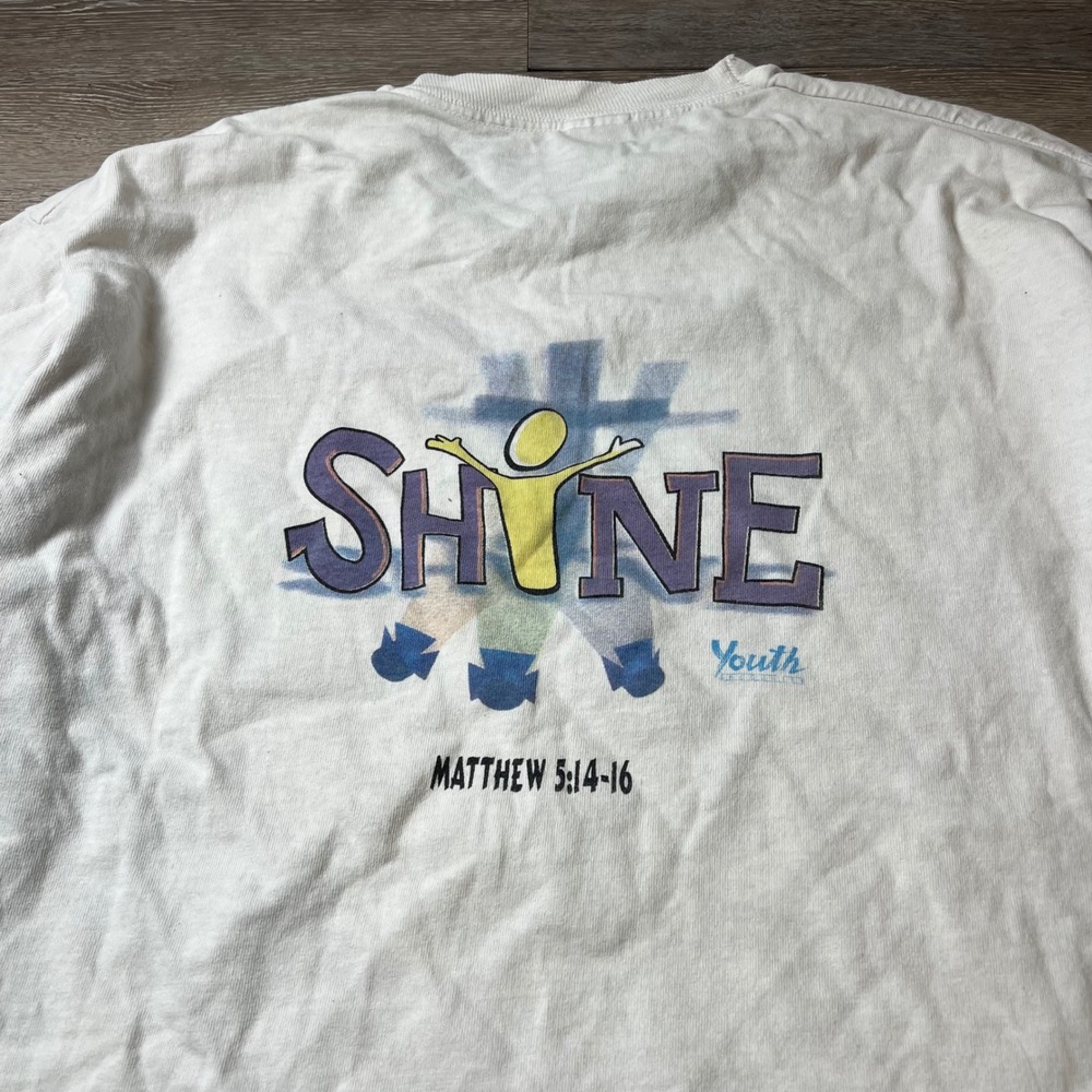 Vintage Christian religion T-Shirt Mens XL White Shine Matthew 5:14-16 Graphic - Picture 4 of 8
